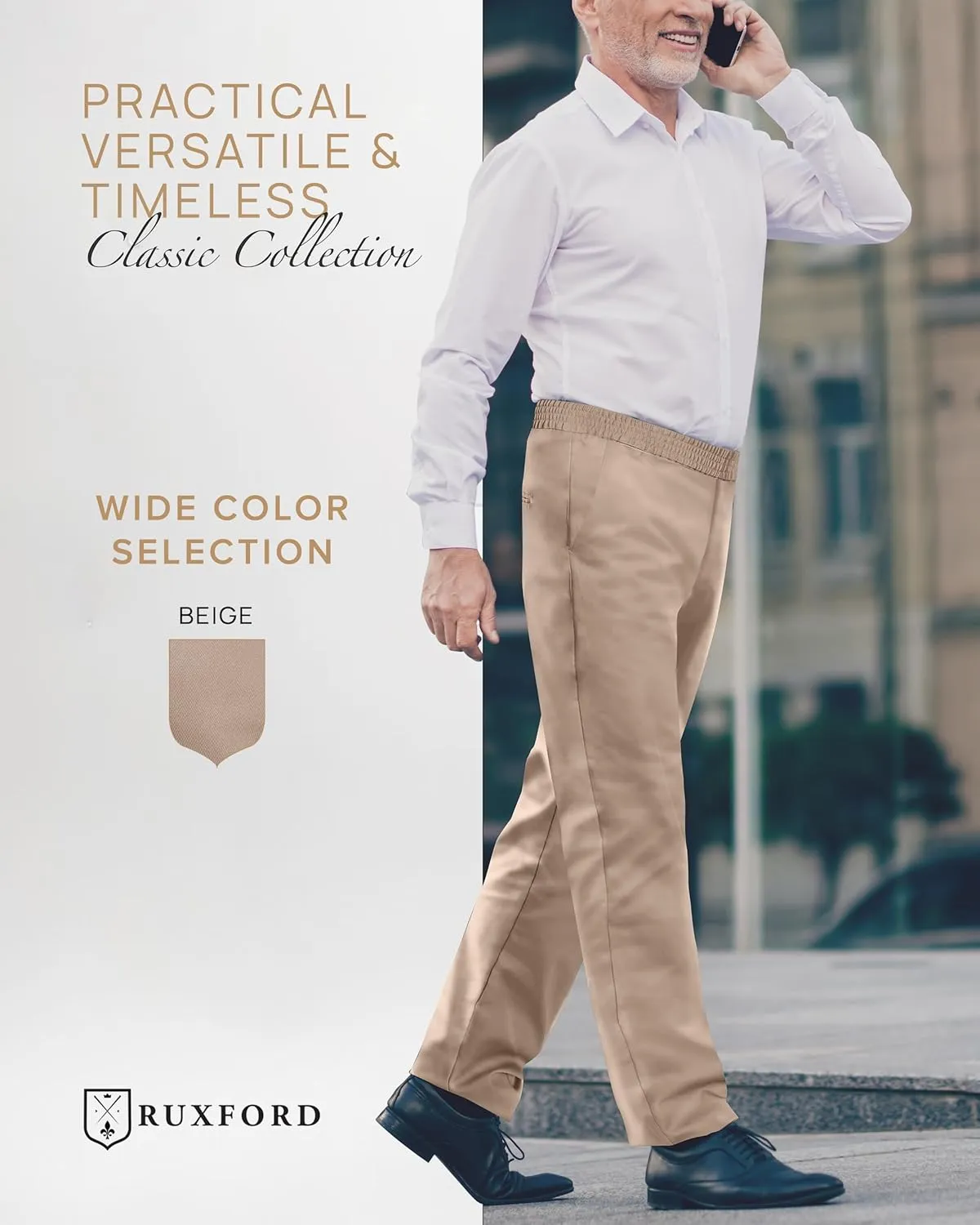 Ruxford Men's Relax Fit Elastic Waist Pants - Adaptive, Casual Twill, 30-43  inches, Black, Khaki, Navy, Gray