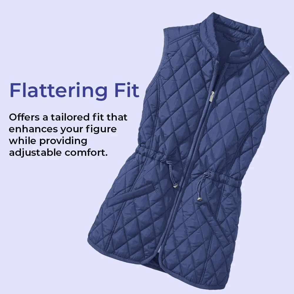 SAGEFINDS Women’s Quilted Vest, Stand Collar, Lightweight Padded Vest with Zipper, Pockets and Adjustable Toggle Waist