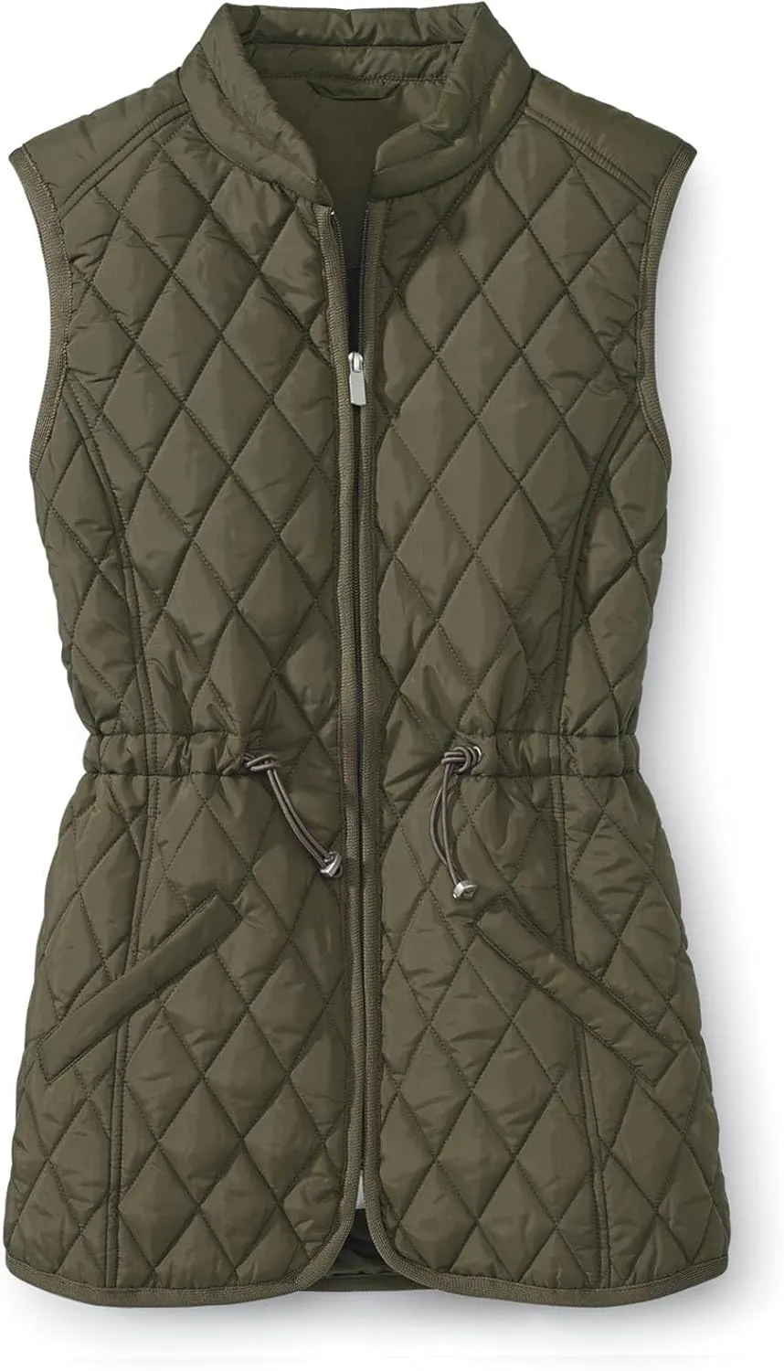 SAGEFINDS Women’s Quilted Vest, Stand Collar, Lightweight Padded Vest with Zipper, Pockets and Adjustable Toggle Waist