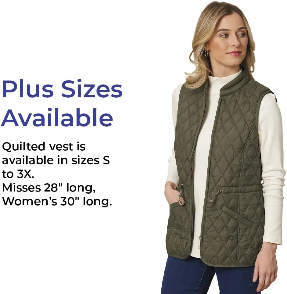 SAGEFINDS Women’s Quilted Vest, Stand Collar, Lightweight Padded Vest with Zipper, Pockets and Adjustable Toggle Waist