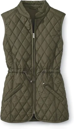SAGEFINDS Women’s Quilted Vest, Stand Collar, Lightweight Padded Vest with Zipper, Pockets and Adjustable Toggle Waist