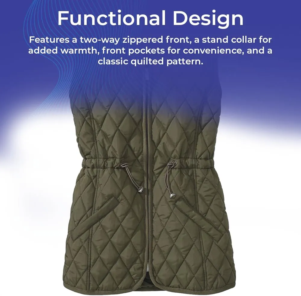SAGEFINDS Women’s Quilted Vest, Stand Collar, Lightweight Padded Vest with Zipper, Pockets and Adjustable Toggle Waist