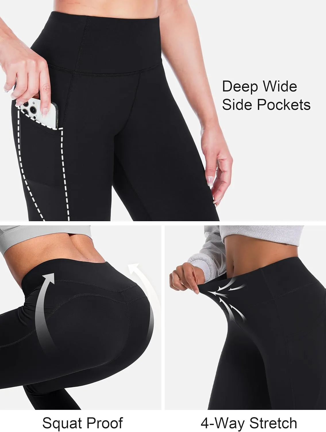 SEVEGO Women's 28"/31"/34" Fleece Lined Yoga Leggings Thermal High Waisted Workouts Pants with Pockets