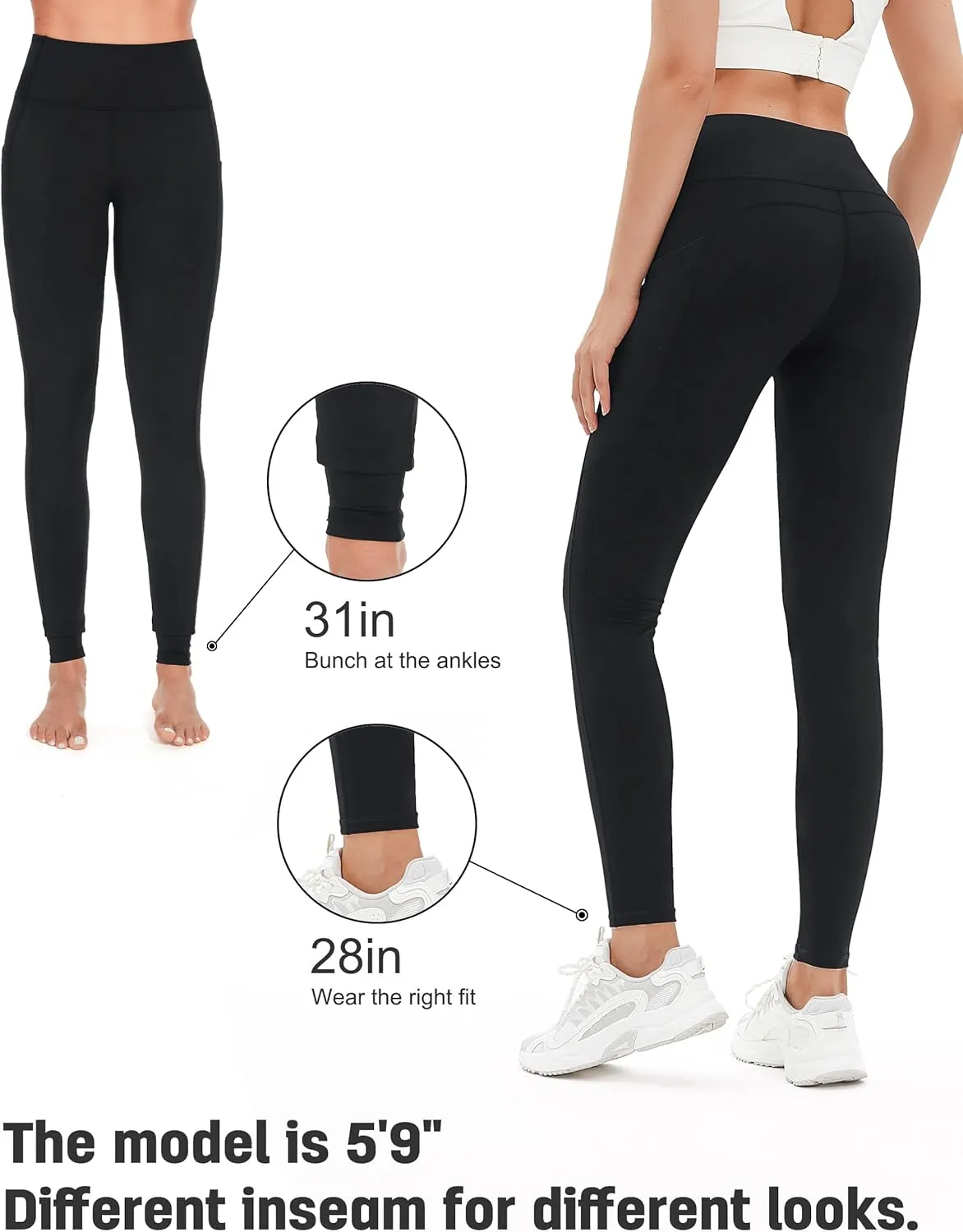 SEVEGO Women's 28"/31"/34" Fleece Lined Yoga Leggings Thermal High Waisted Workouts Pants with Pockets