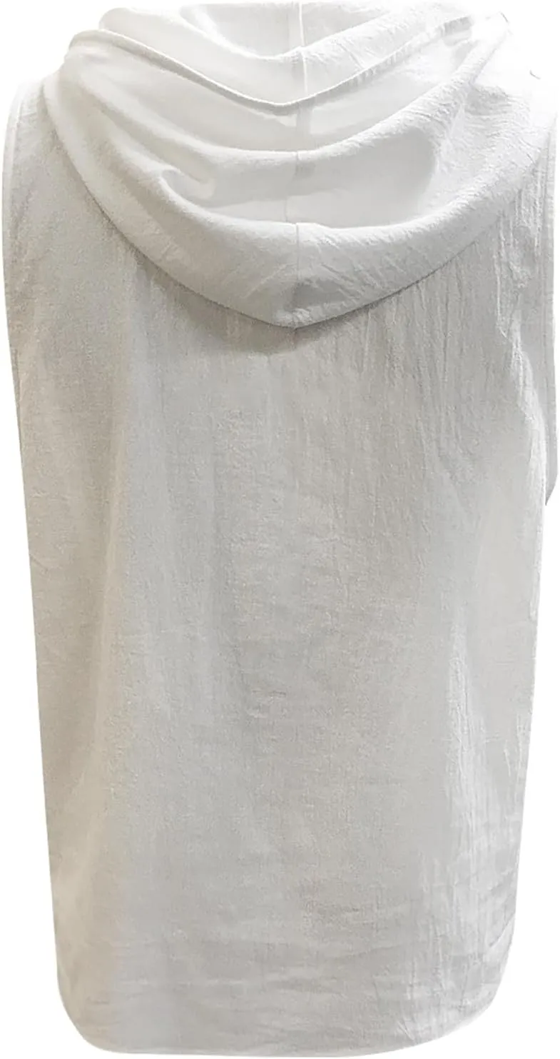 Sleeveless Hoodies for Men Cotton and Linen Tank Tops with Hoode Summer Casual Bodybuliding Shirts Tops Hippie Tees
