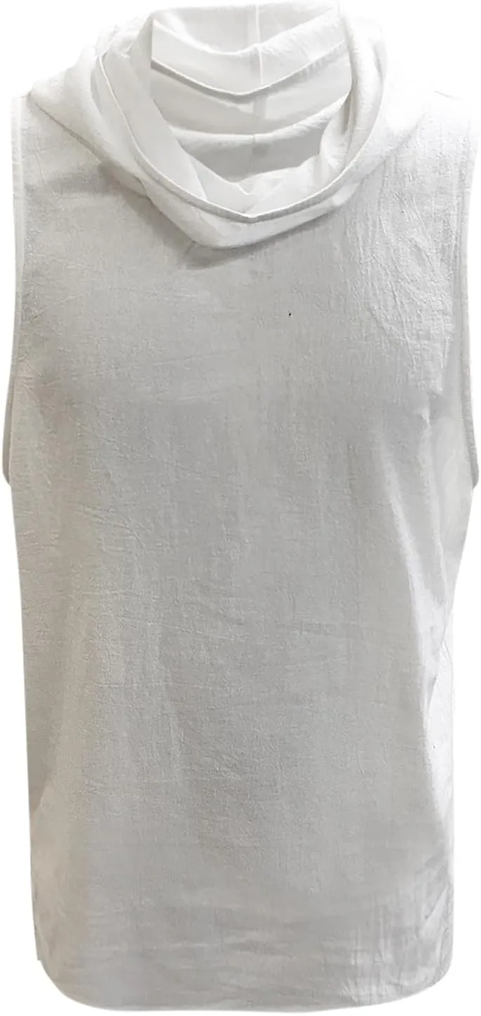 Sleeveless Hoodies for Men Cotton and Linen Tank Tops with Hoode Summer Casual Bodybuliding Shirts Tops Hippie Tees