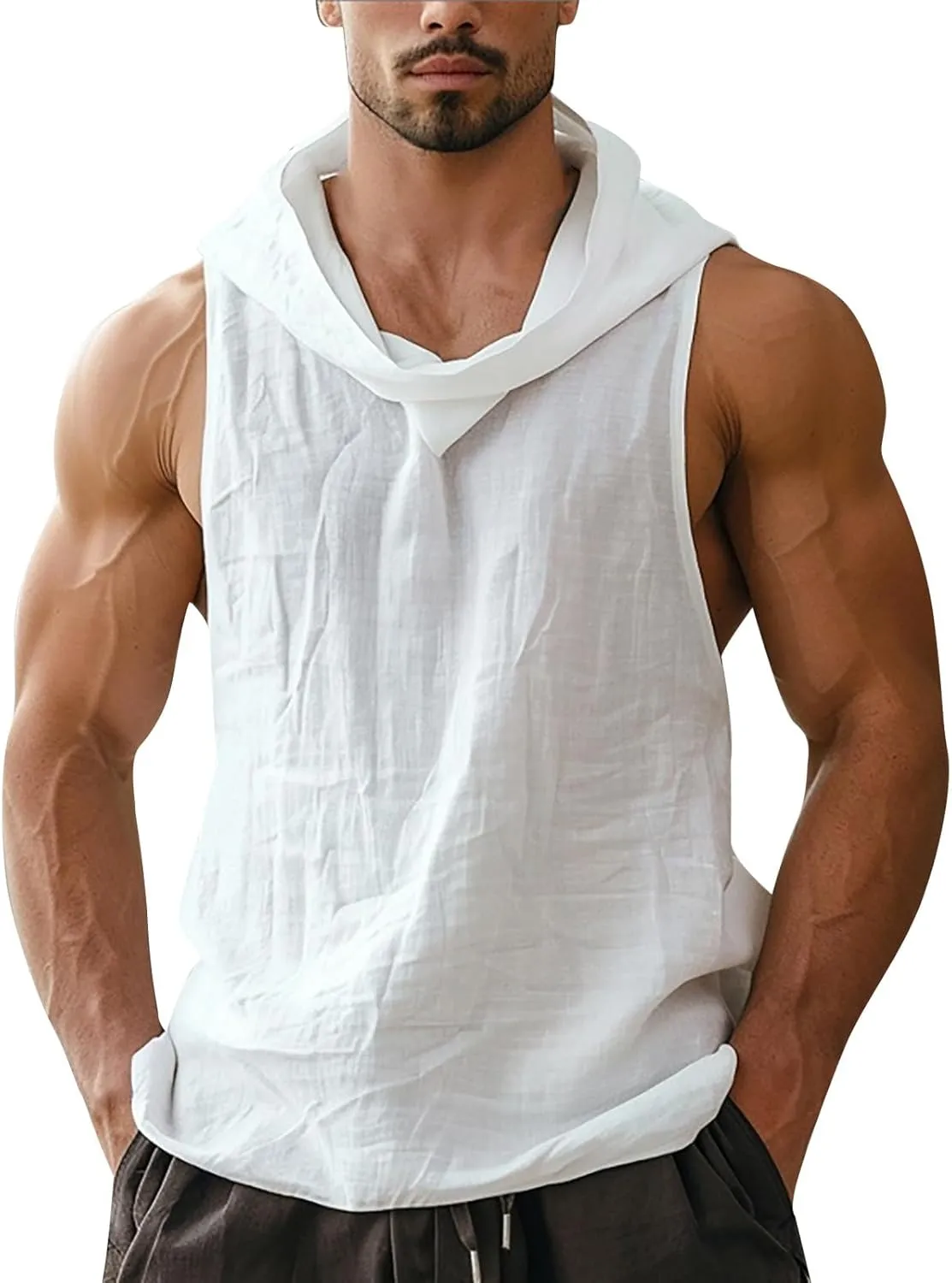 Sleeveless Hoodies for Men Cotton and Linen Tank Tops with Hoode Summer Casual Bodybuliding Shirts Tops Hippie Tees