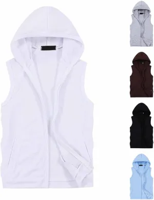 Sleeveless Hoodies for Men Full Zip Up Hooded Tank Tops with Pockets Muscle Workout Gym Hoodie Casual Cut Off Vest