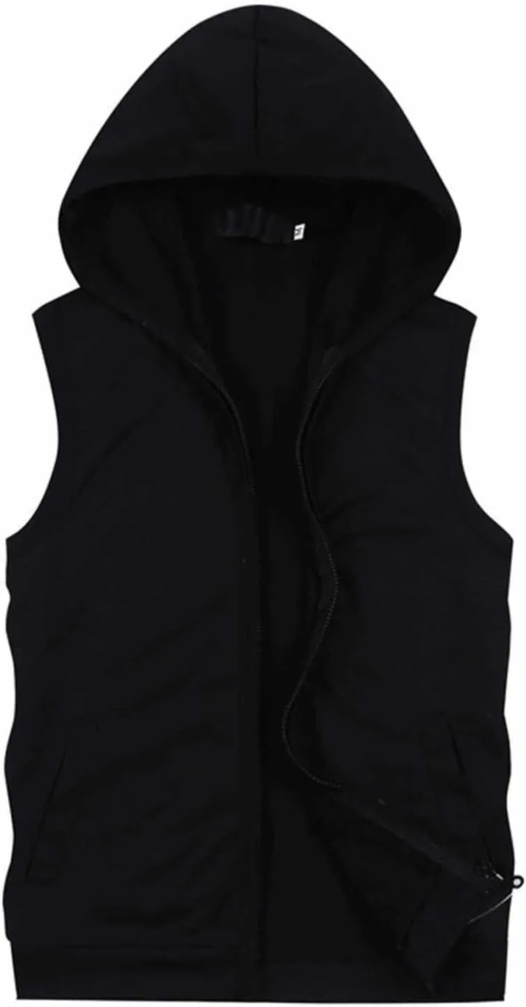 Sleeveless Hoodies for Men Full Zip Up Hooded Tank Tops with Pockets Muscle Workout Gym Hoodie Casual Cut Off Vest