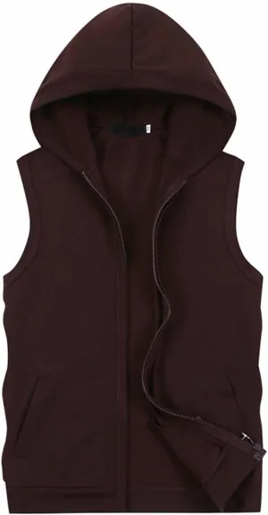Sleeveless Hoodies for Men Full Zip Up Hooded Tank Tops with Pockets Muscle Workout Gym Hoodie Casual Cut Off Vest