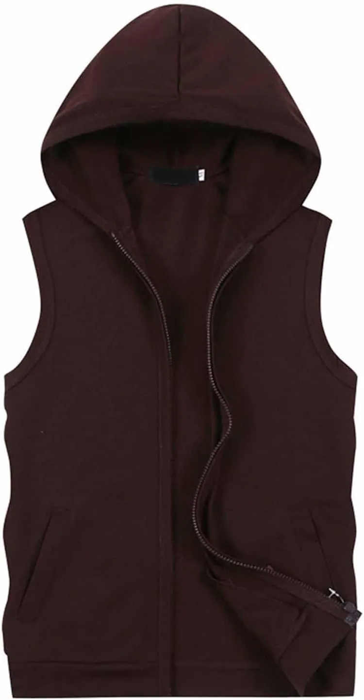 Sleeveless Hoodies for Men Full Zip Up Hooded Tank Tops with Pockets Muscle Workout Gym Hoodie Casual Cut Off Vest