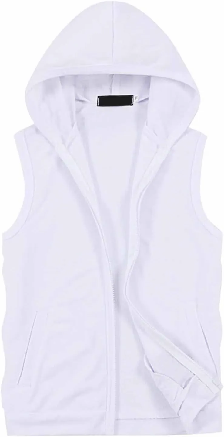Sleeveless Hoodies for Men Full Zip Up Hooded Tank Tops with Pockets Muscle Workout Gym Hoodie Casual Cut Off Vest