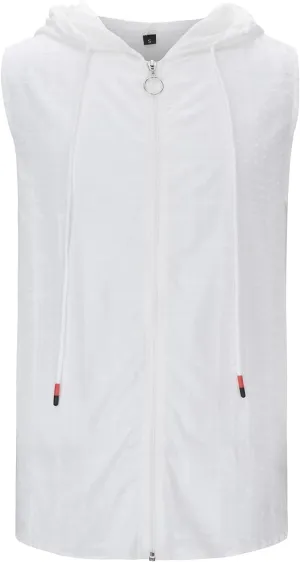 Sleeveless Hoodies for Men Full Zipper Tank Tops Summer Solid Color Muscle Shirts with Drawstring Hooded Tees T Shirt