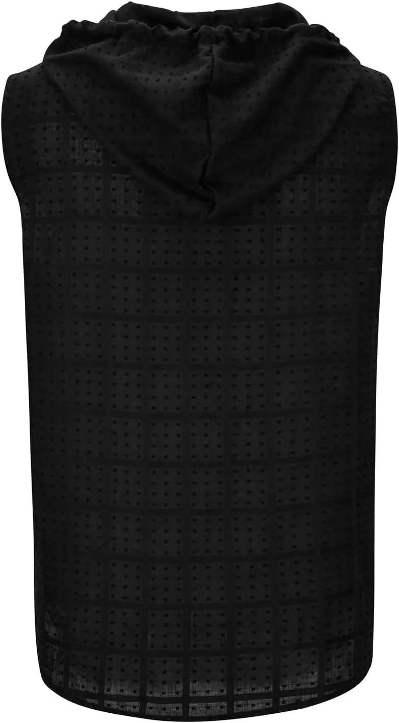 Sleeveless Hoodies for Men Full Zipper Tank Tops Summer Solid Color Muscle Shirts with Drawstring Hooded Tees T Shirt
