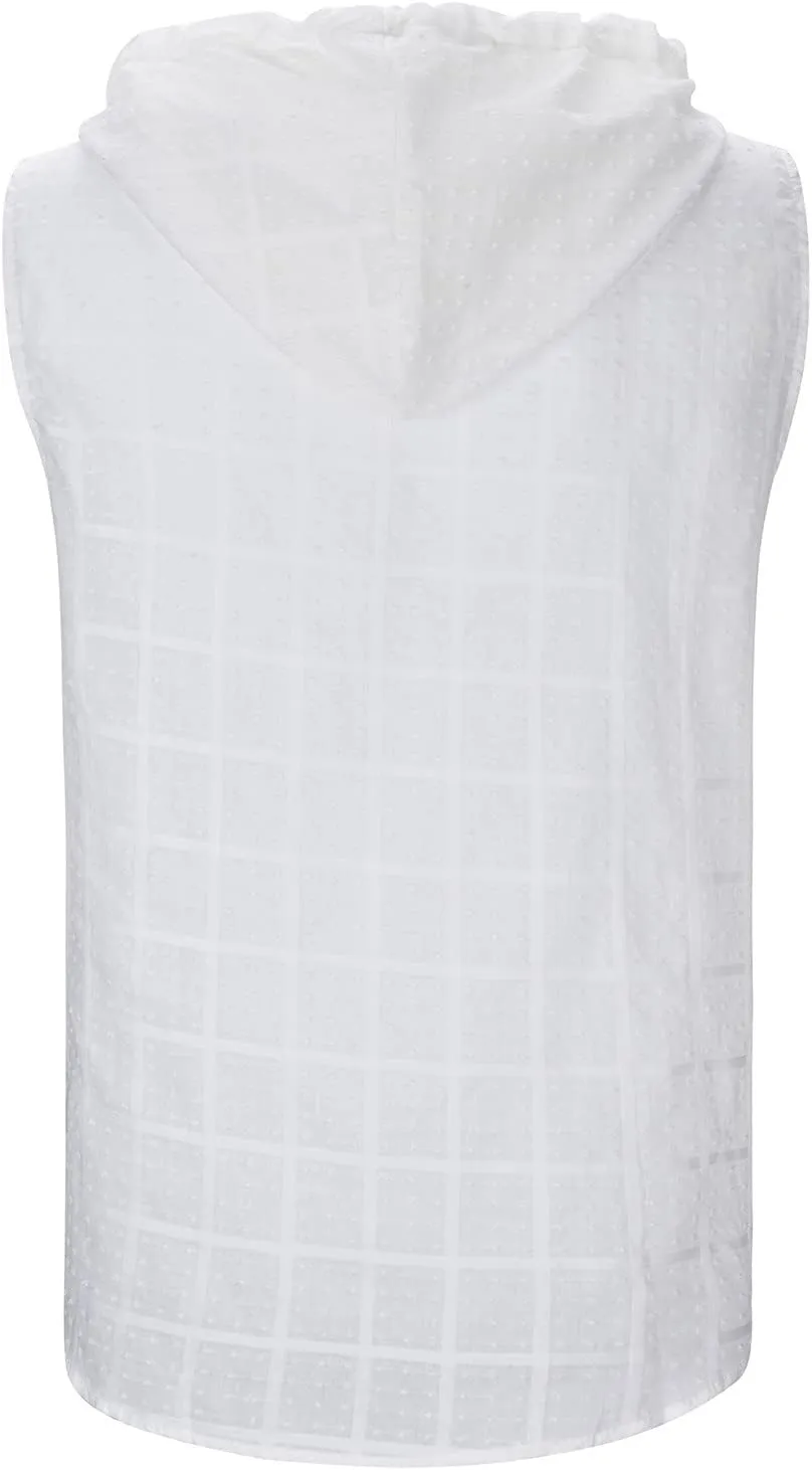 Sleeveless Hoodies for Men Full Zipper Tank Tops Summer Solid Color Muscle Shirts with Drawstring Hooded Tees T Shirt