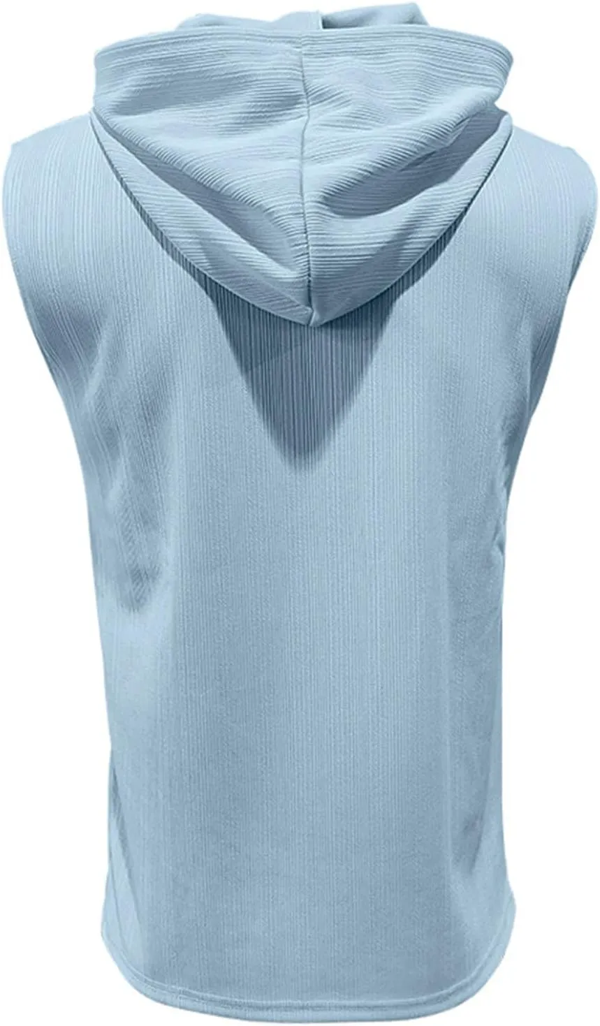 Sleeveless Hoodies for Men Lace Up V Neck Tank Tops with Hood Solid Fitness Muscle Shirts Summer Bodybuilding Gym Tee