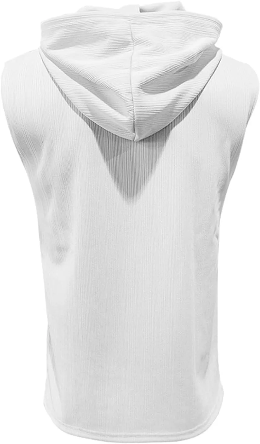 Sleeveless Hoodies for Men Lace Up V Neck Tank Tops with Hood Solid Fitness Muscle Shirts Summer Bodybuilding Gym Tee