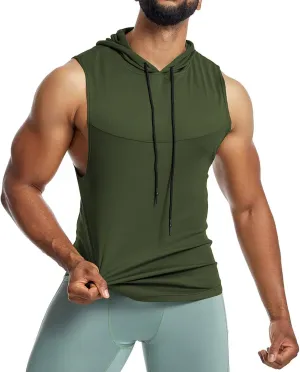Sleeveless Hoodies for Men Quick Dry Tank Tops with Drawstring Muscle Shirt Fitness Athletic Tees Workout Gym Shirts