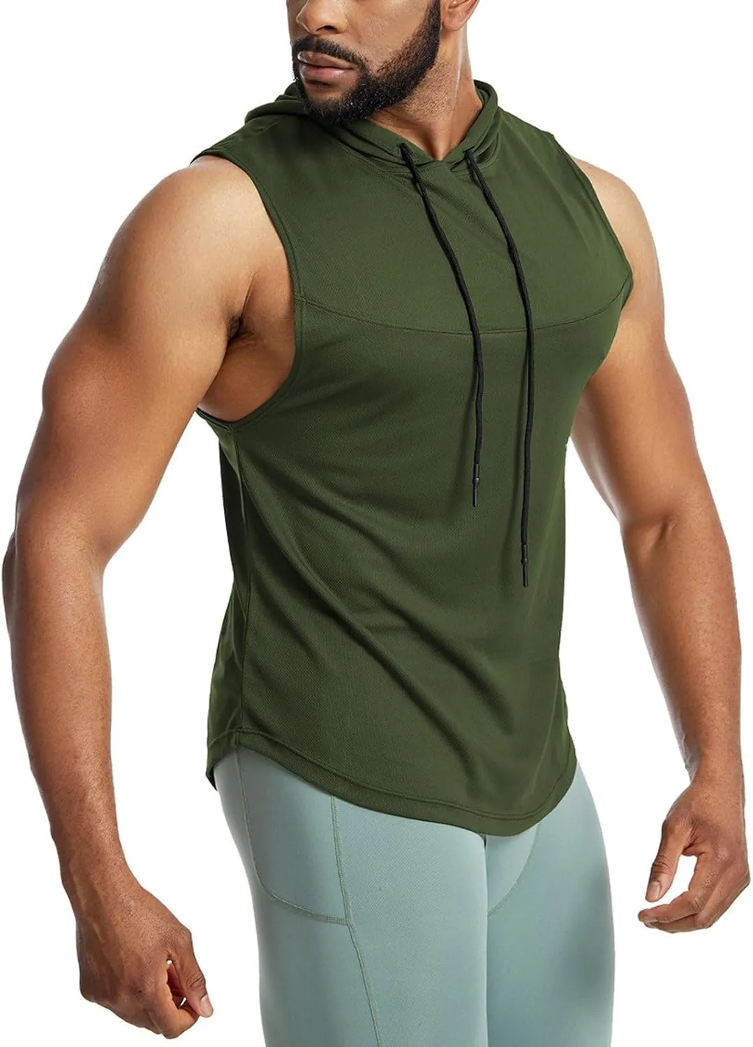 Sleeveless Hoodies for Men Quick Dry Tank Tops with Drawstring Muscle Shirt Fitness Athletic Tees Workout Gym Shirts