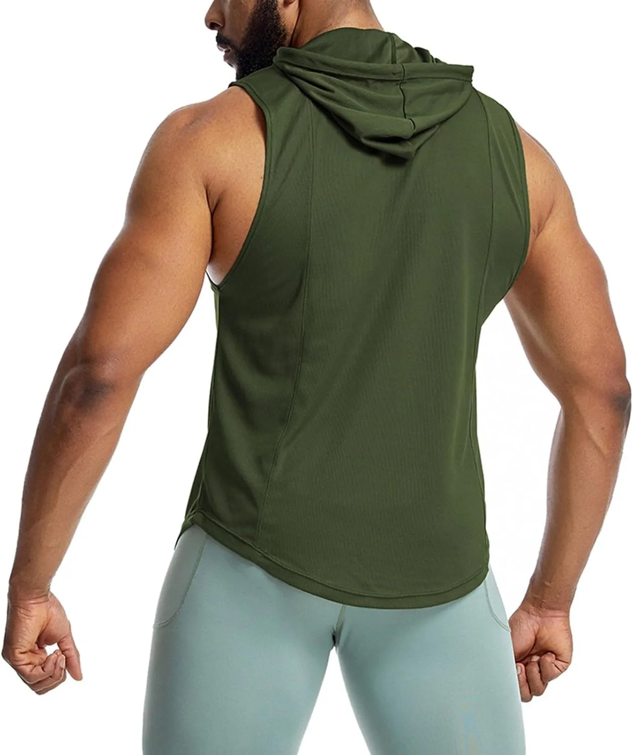Sleeveless Hoodies for Men Quick Dry Tank Tops with Drawstring Muscle Shirt Fitness Athletic Tees Workout Gym Shirts