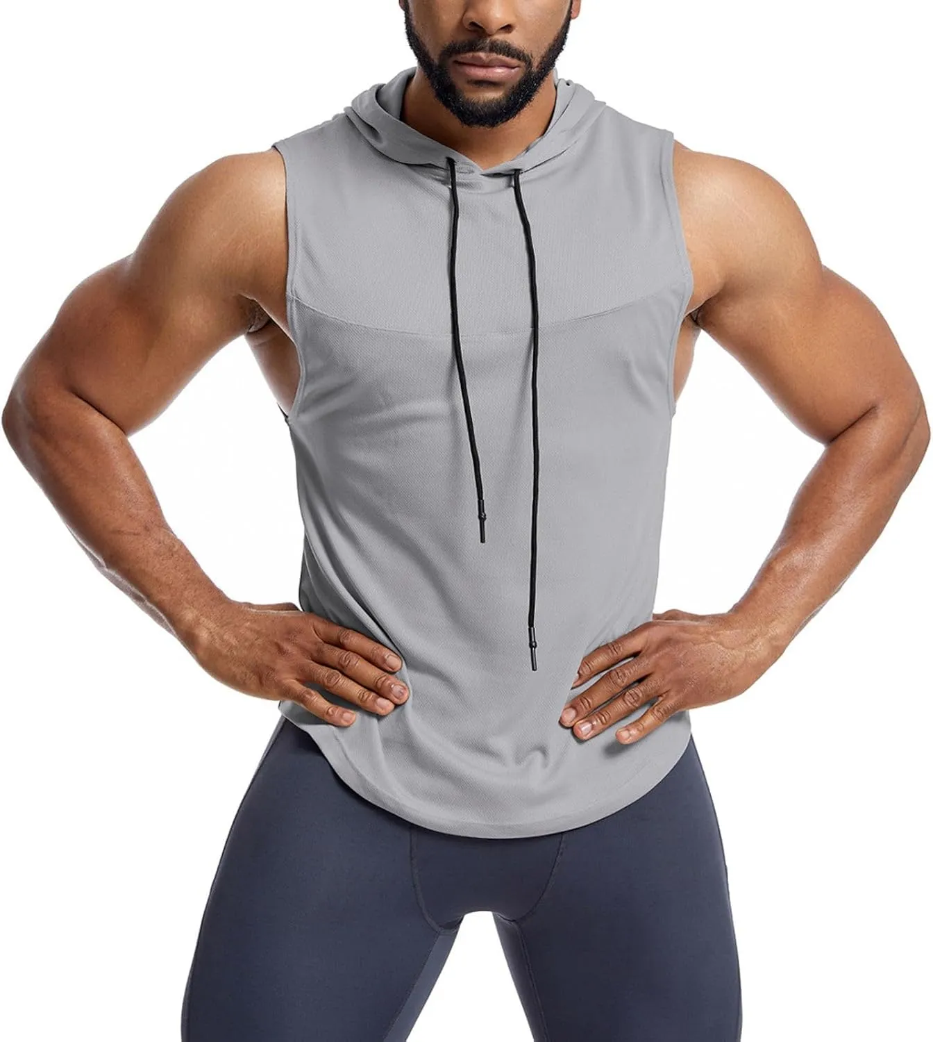 Sleeveless Hoodies for Men Quick Dry Tank Tops with Drawstring Muscle Shirt Fitness Athletic Tees Workout Gym Shirts