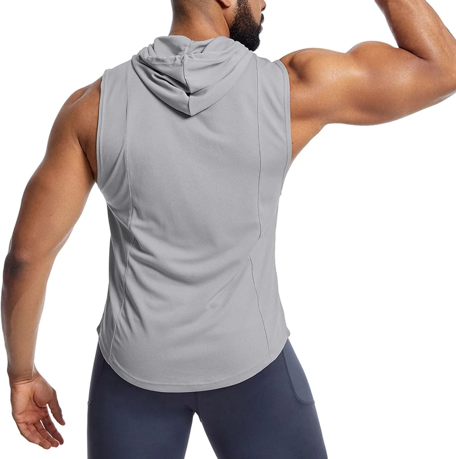 Sleeveless Hoodies for Men Quick Dry Tank Tops with Drawstring Muscle Shirt Fitness Athletic Tees Workout Gym Shirts