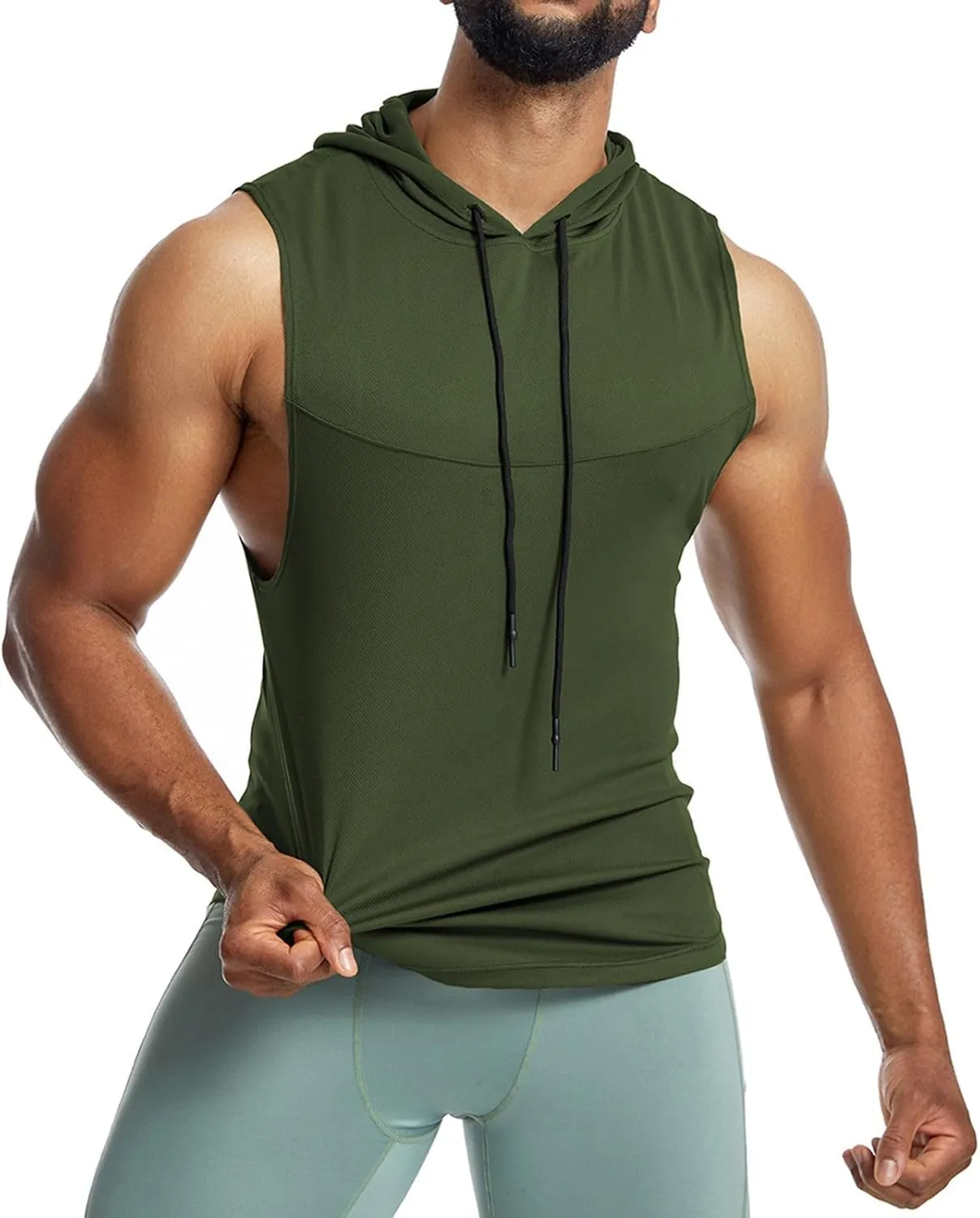 Sleeveless Hoodies for Men Quick Dry Tank Tops with Drawstring Muscle Shirt Fitness Athletic Tees Workout Gym Shirts