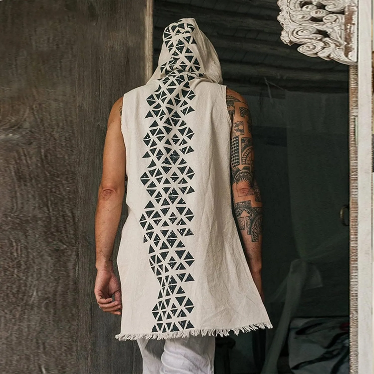 Sleeveless Hoodies for Men Summer Cotton Linen Tank Tops Hoodie Solid Button Up Beach Hooded Cut Off Workout Shirts