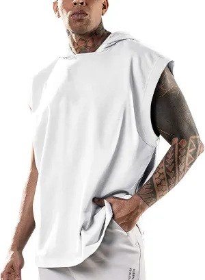 Sleeveless Hoodies for Men Tank Tops with Hood Summer Solid Color Muscle Shirt Hooded Athletic Gym Running Undershirt