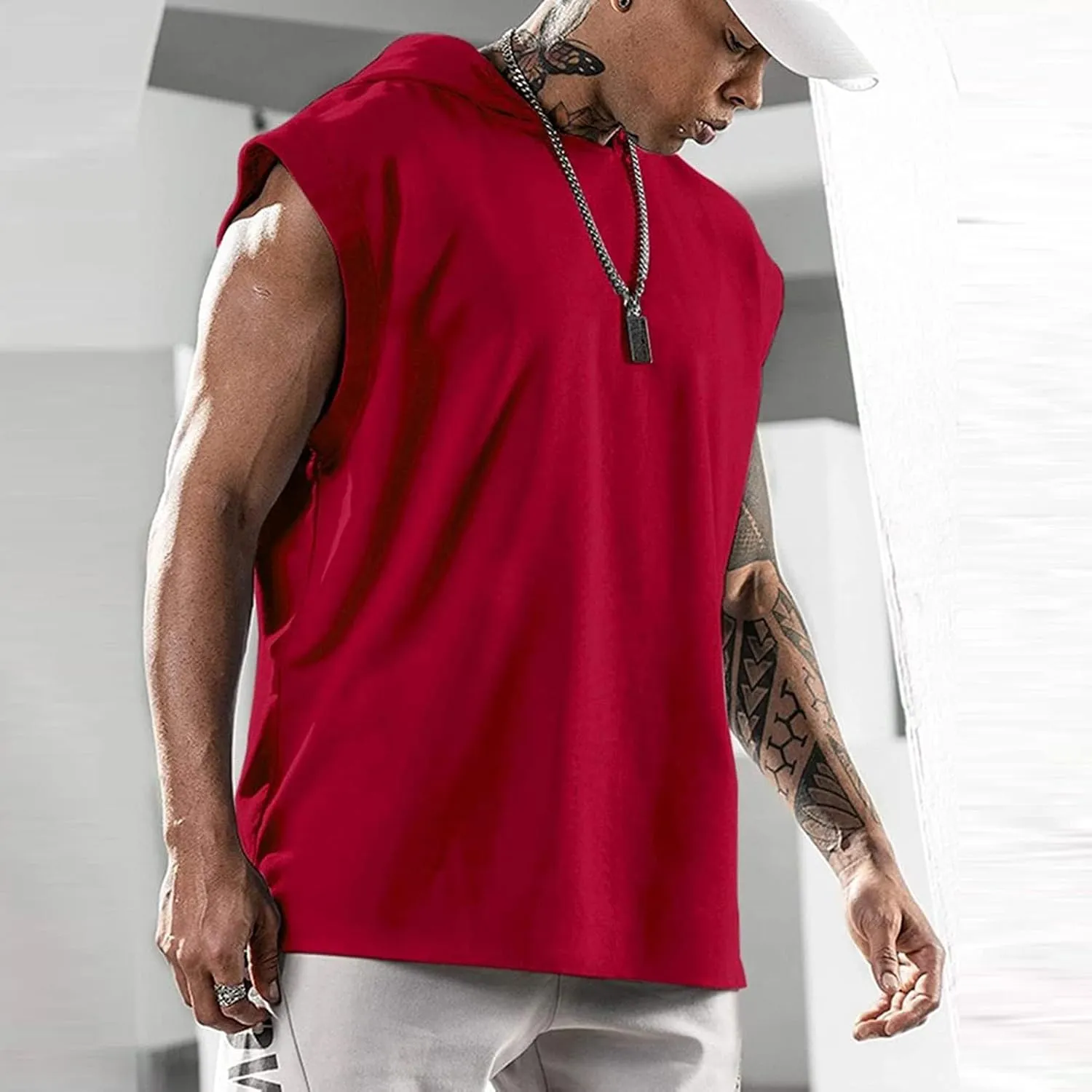 Sleeveless Hoodies for Men Tank Tops with Hood Summer Solid Color Muscle Shirt Hooded Athletic Gym Running Undershirt