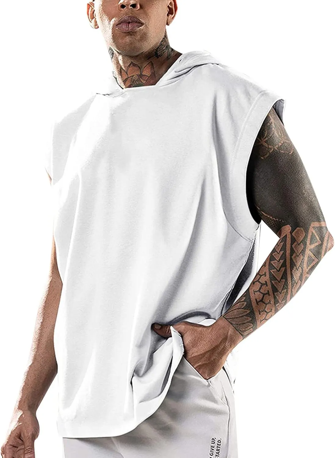 Sleeveless Hoodies for Men Tank Tops with Hood Summer Solid Color Muscle Shirt Hooded Athletic Gym Running Undershirt
