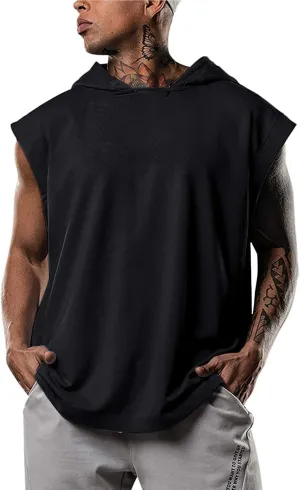 Sleeveless Hoodies for Men Tank Tops with Hood Summer Solid Color Muscle Shirt Hooded Athletic Gym Running Undershirt