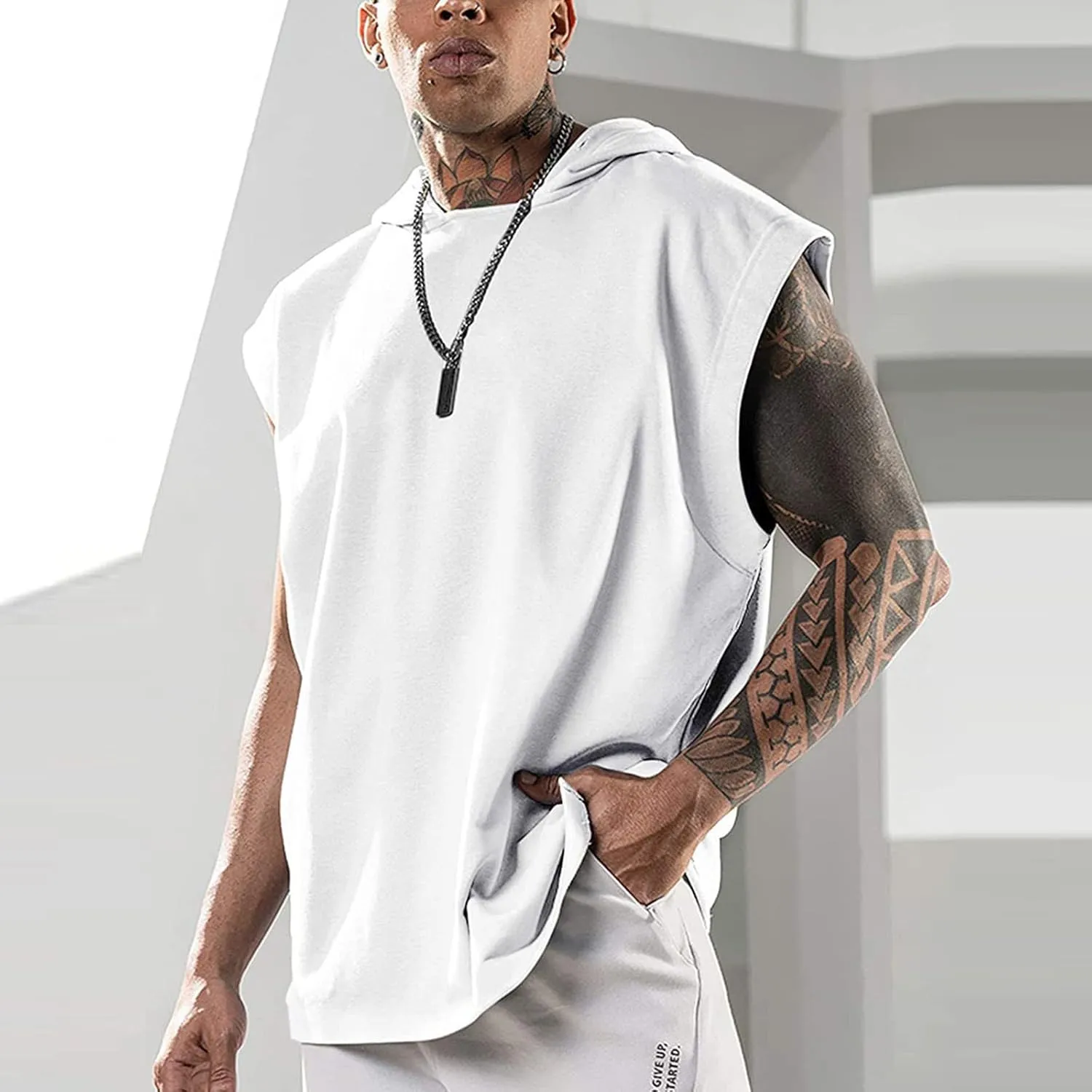 Sleeveless Hoodies for Men Tank Tops with Hood Summer Solid Color Muscle Shirt Hooded Athletic Gym Running Undershirt
