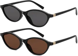 Small Oval Sunglasses for Women Petite Narrow Frame 90s Retro Cat Eye Vintage Lightweight Trendy Sunnies