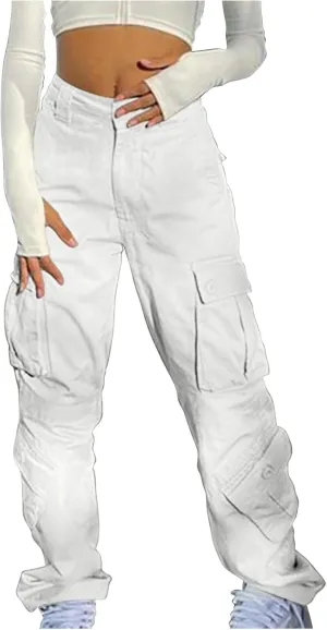 SMIDOW Baggy Cargo Pants for Women Relax Fit Parachute Pants Y2K Clothing Multi Pockets Wide Leg Combat Military Trousers