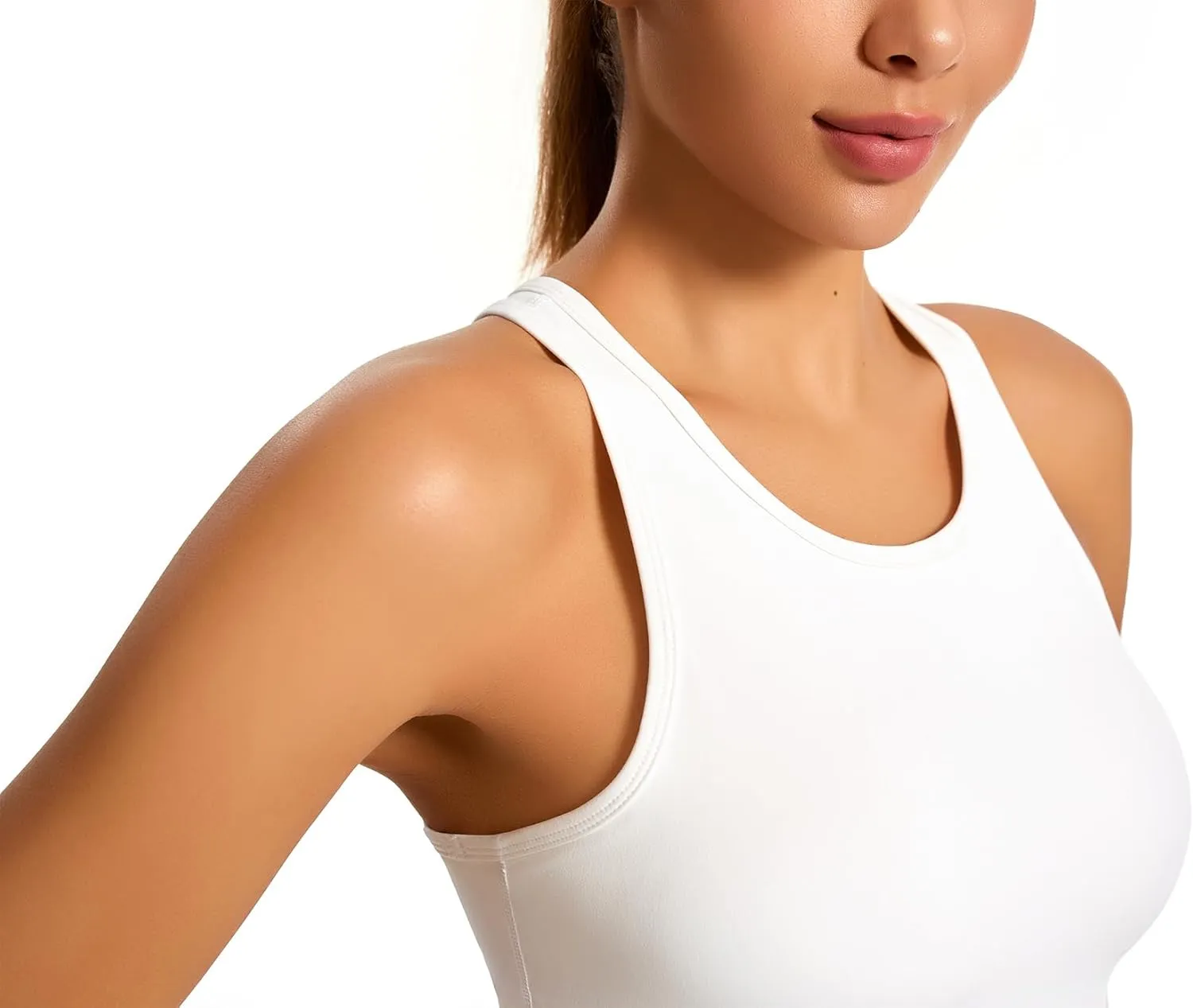 Smooth Workout Tops for Women Yoga Racerback Longline Padded Workout Tank Tops with Built in Bra