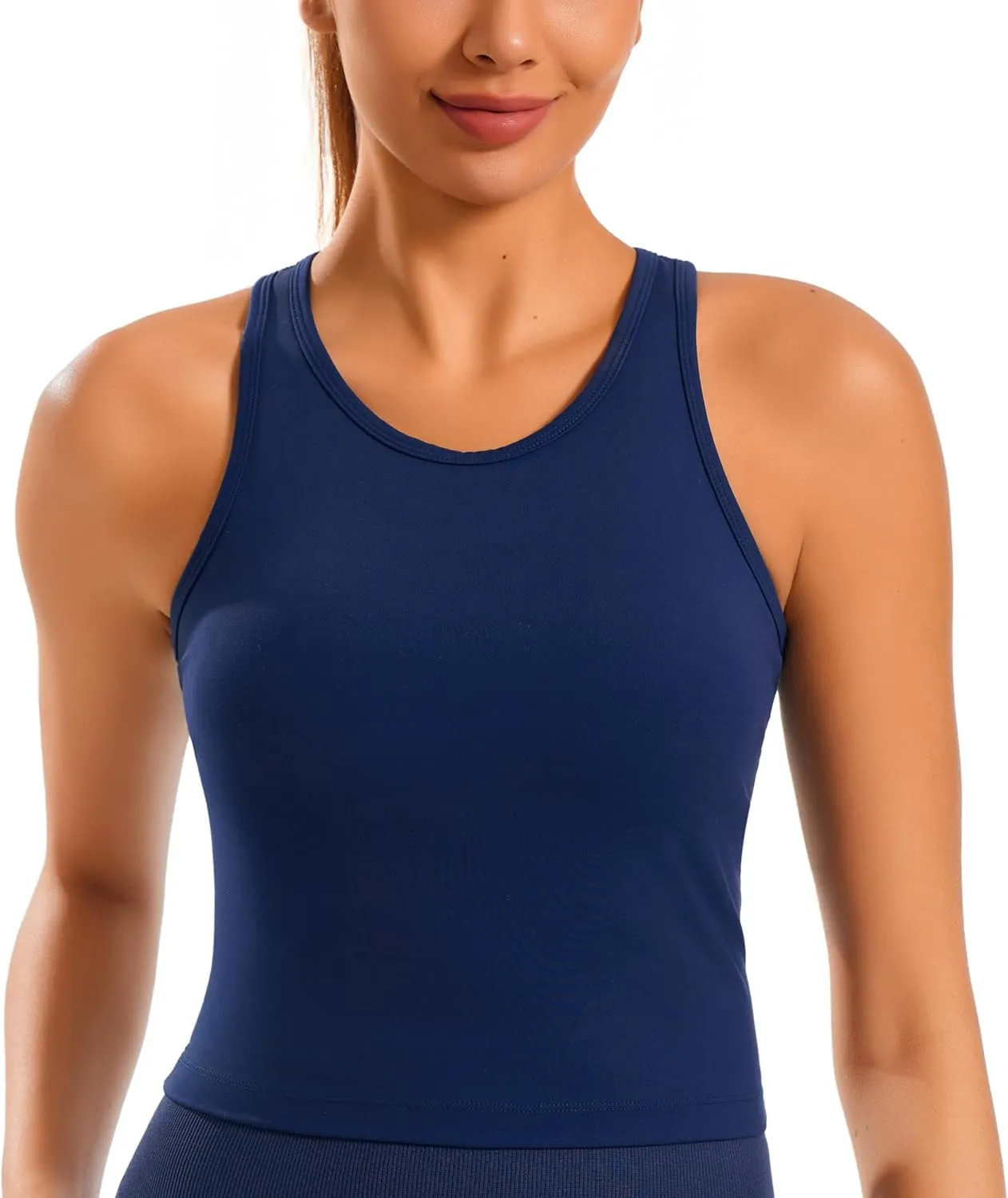 Smooth Workout Tops for Women Yoga Racerback Longline Padded Workout Tank Tops with Built in Bra