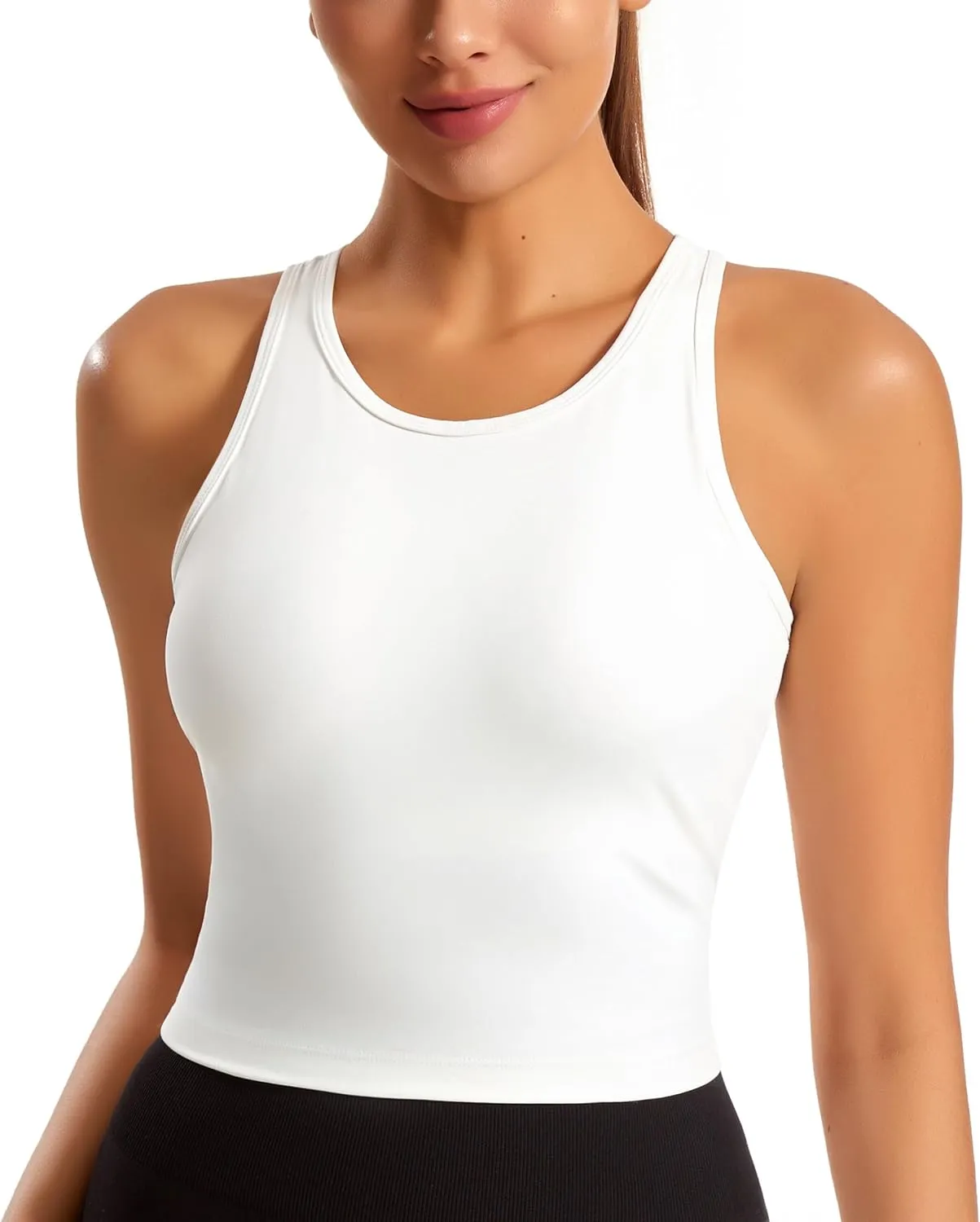 Smooth Workout Tops for Women Yoga Racerback Longline Padded Workout Tank Tops with Built in Bra