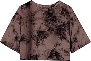 SOFIA'S CHOICE Tie Dye Crop Tops for Women Loose Fit Summer Short Sleeve T Shirt Boxy Cropped Tees