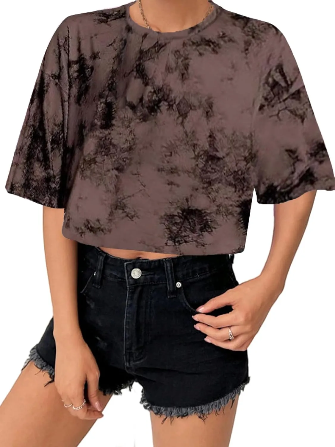 SOFIA'S CHOICE Tie Dye Crop Tops for Women Loose Fit Summer Short Sleeve T Shirt Boxy Cropped Tees