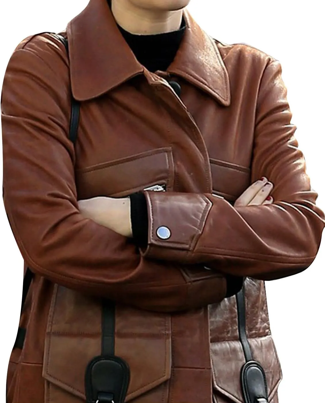SpazeUp Women Classic Brown Leather Trench Coat - Classic Mid-Length Designer Real Leather Long Jacket Women