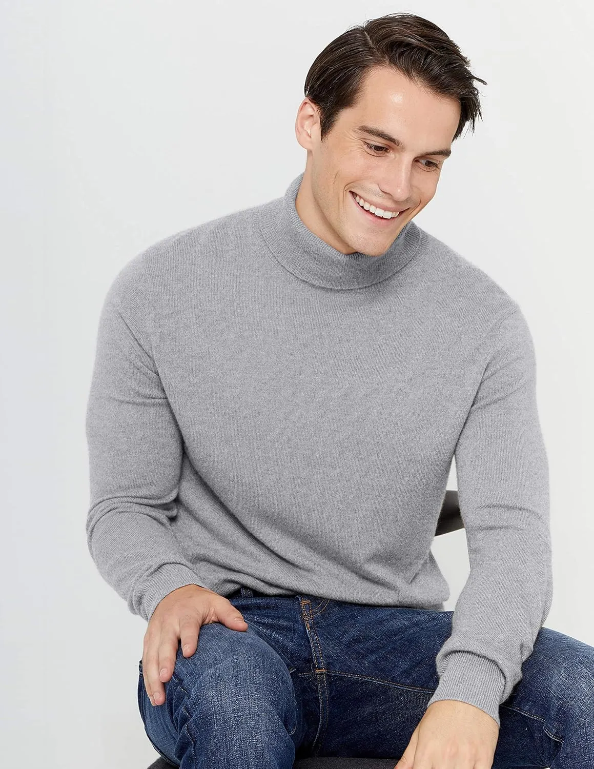 State Cashmere Men's Essential Turtleneck Sweater 100% Pure Cashmere Classic Long Sleeve Pullover