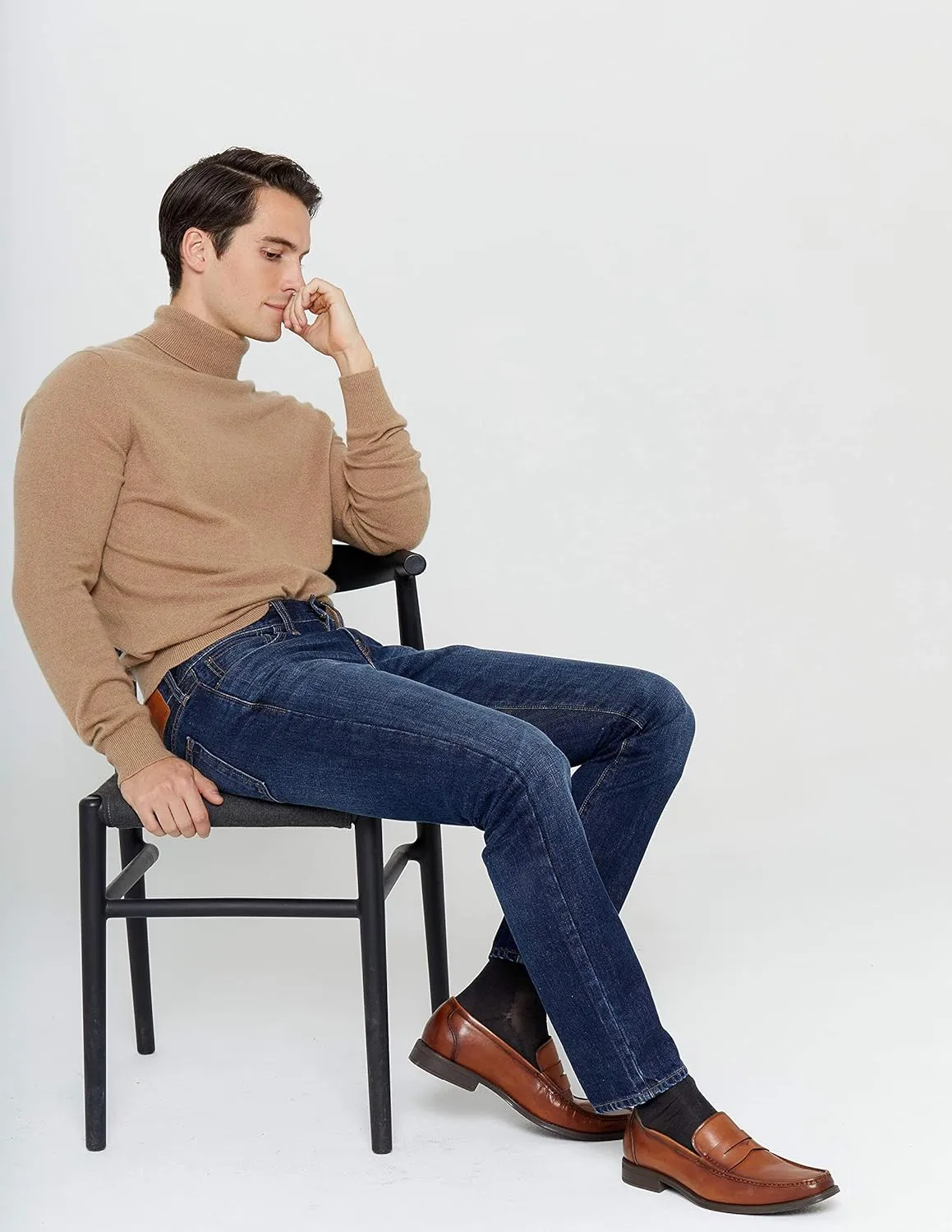 State Cashmere Men's Essential Turtleneck Sweater 100% Pure Cashmere Classic Long Sleeve Pullover