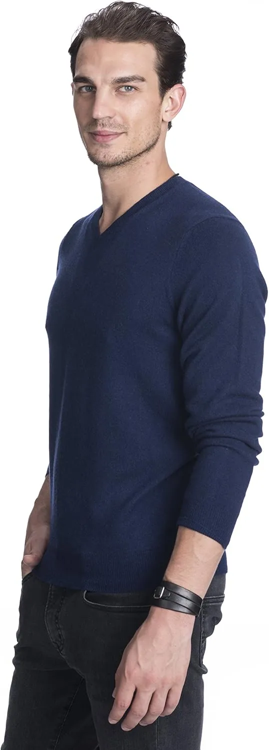 State Cashmere Men's Essential V-Neck Sweater 100% Pure Cashmere Classic Long Sleeve Pullover