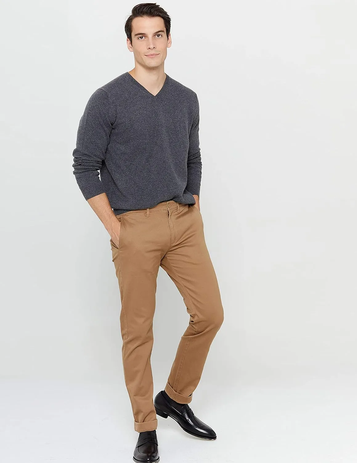 State Cashmere Men's Essential V-Neck Sweater 100% Pure Cashmere Classic Long Sleeve Pullover