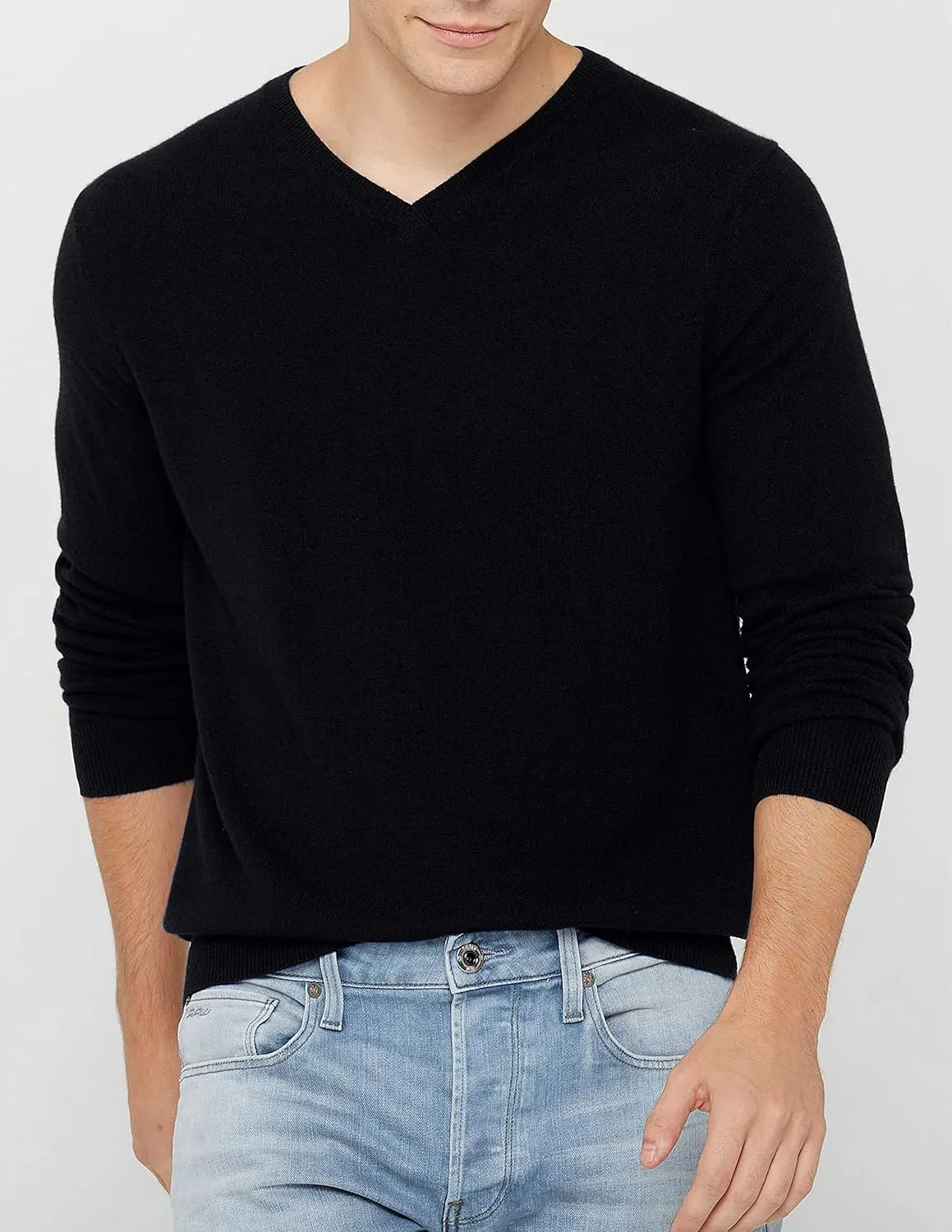 State Cashmere Men's Essential V-Neck Sweater 100% Pure Cashmere Classic Long Sleeve Pullover