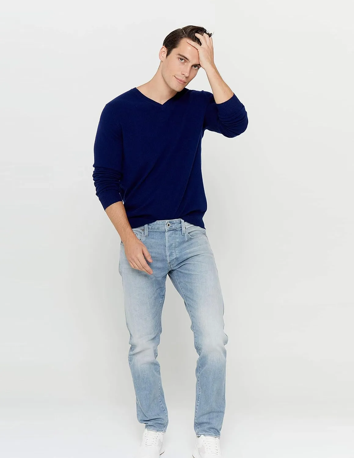 State Cashmere Men's Essential V-Neck Sweater 100% Pure Cashmere Classic Long Sleeve Pullover