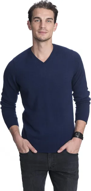 State Cashmere Men's Essential V-Neck Sweater 100% Pure Cashmere Classic Long Sleeve Pullover