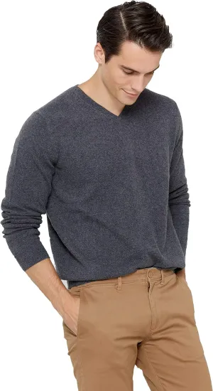 State Cashmere Men's Essential V-Neck Sweater 100% Pure Cashmere Classic Long Sleeve Pullover