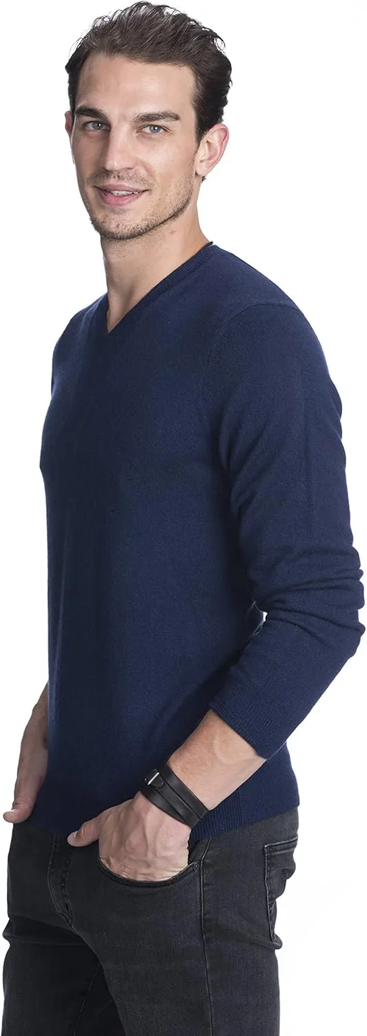 State Cashmere Men's Essential V-Neck Sweater 100% Pure Cashmere Classic Long Sleeve Pullover